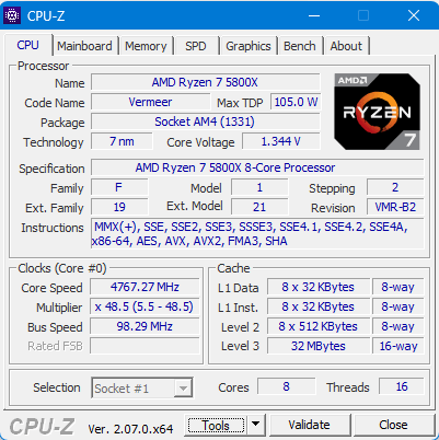 Technische Daten des CPU-Z-Programmprozessors