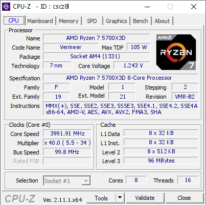 Bild der Prozessoreigenschaften durch das CPU-Z-Programm