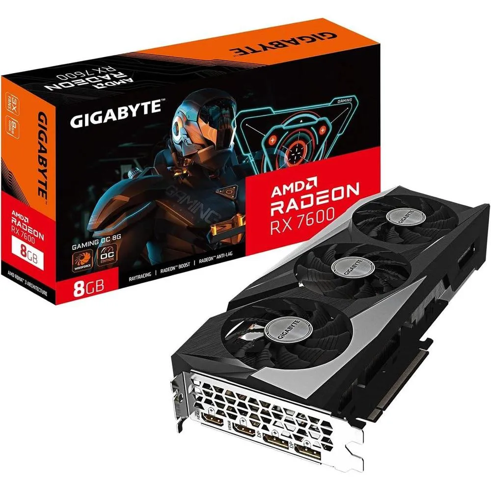Bild der Radeon 7600 Grafikkarte auf weißem Hintergrund