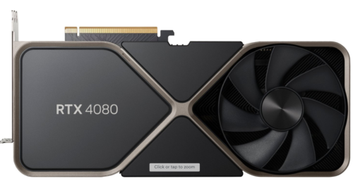 Bild der RTX 4080-Grafikkarte aus der Verpackung auf weißem Hintergrund
