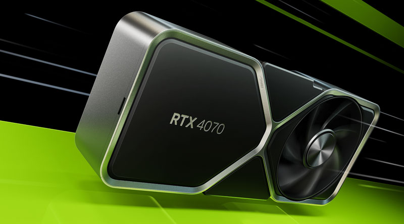 Bild der RTX 4070-Grafikkarte auf weißem Hintergrund in einer der Werbeaktionen von Nvidia