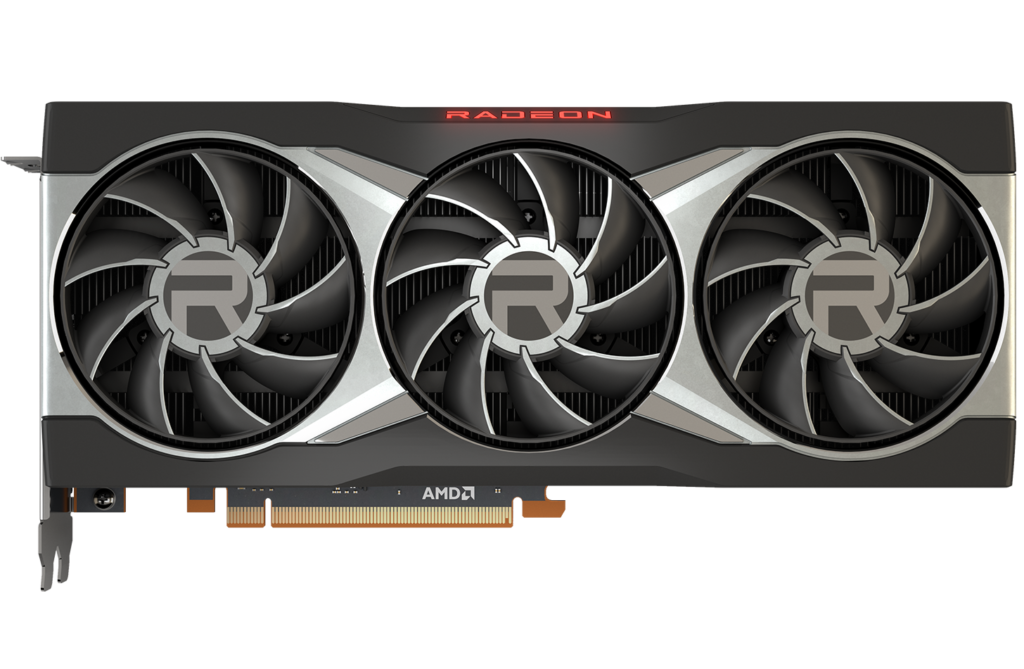 Nahaufnahme der Radeon RX 6800 XT-Grafikkarte auf weißem Hintergrund