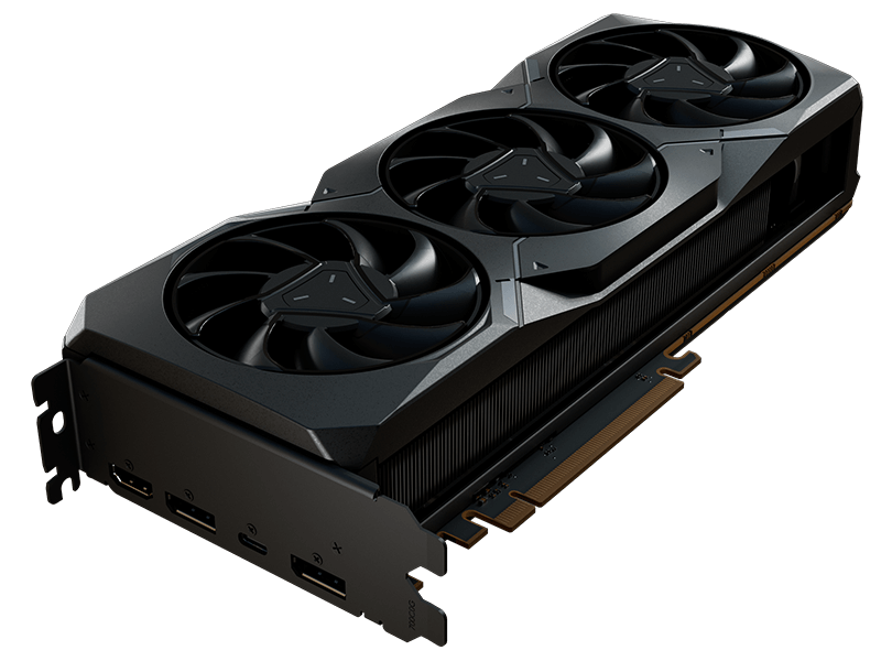 Nahaufnahme der Grafikkarte RX 7900 XT auf weißem Hintergrund