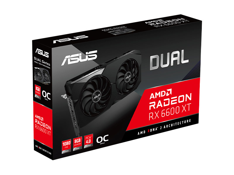 Bild einer RX 6600 XT in der Verpackung auf weißem Hintergrund