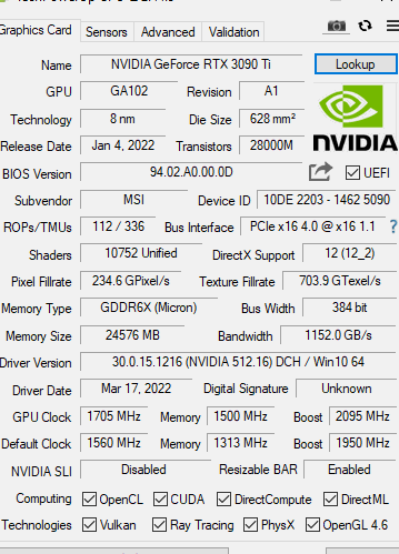 RTX 3090 Ti-Funktionen der CPU-Z-Software