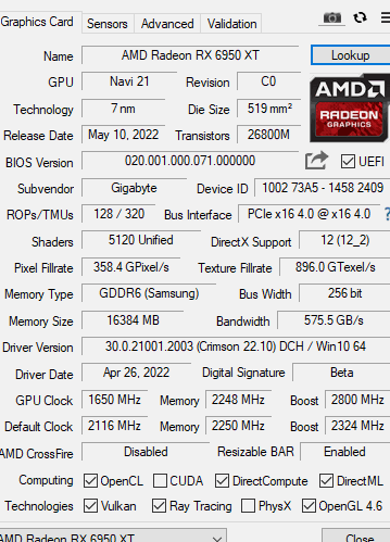 Grafikkartenfunktionen der CPU-Z-Software
